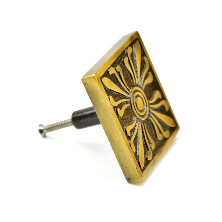 Antique Brass Cabinet Knob | Floral Sunburst Drawer Pull | SHILPWARE