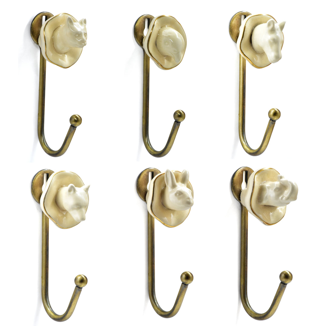 Antique Brass Animal Wall Hook | Ceramic Accent Hook | SHILPWARE