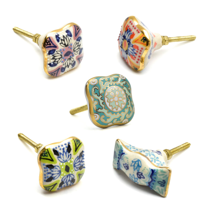 Mandala Art Hand-Painted Hourglass Melan Ceramic Knobs | SHILPWARE