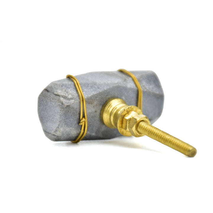 Marble Cabinet Knob with Brass Wire Wrap | Faceted Stone Drawer Knob