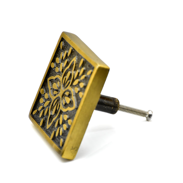 Antique Brass Cabinet Knob | Floral Sunburst Drawer Pull | SHILPWARE