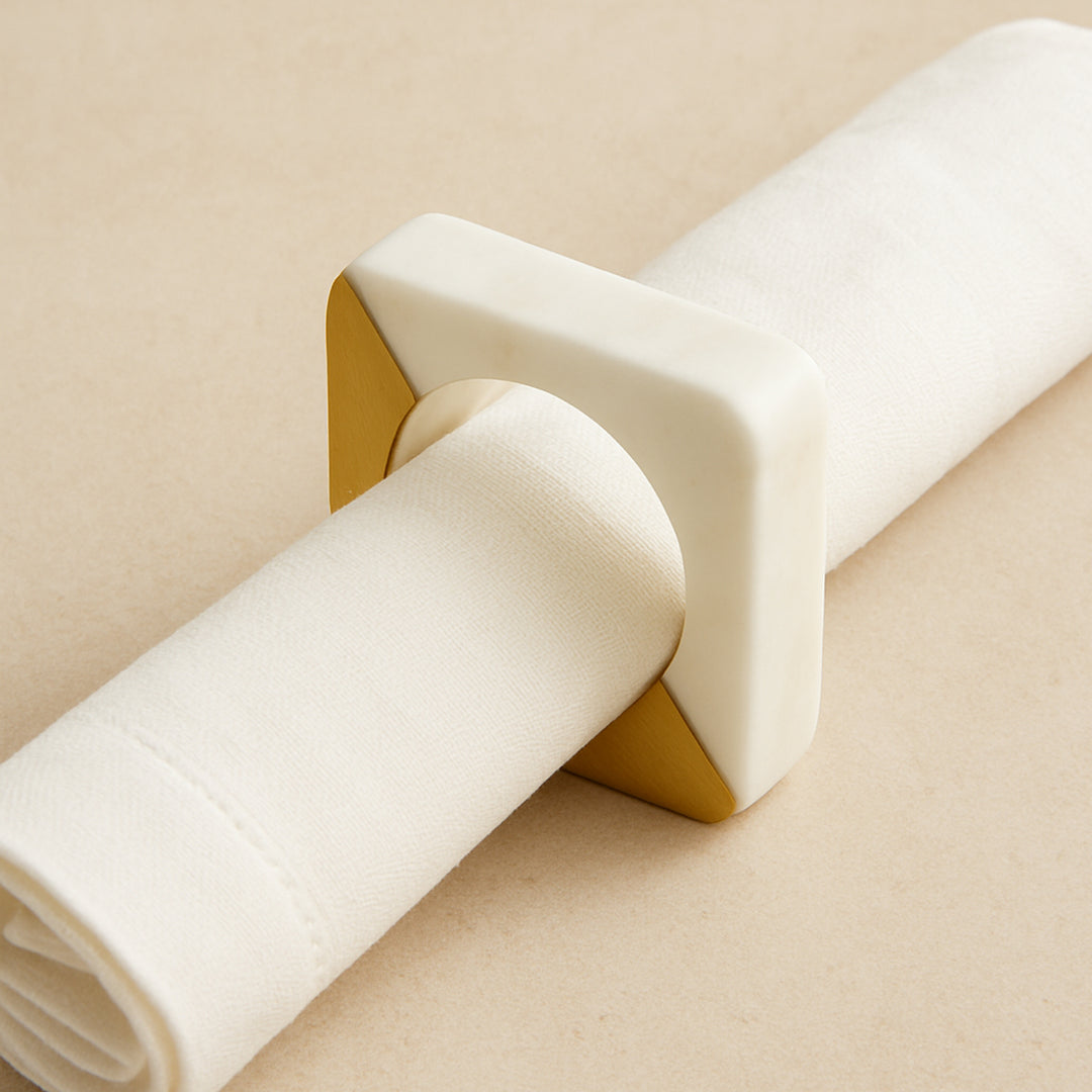 Marble and Brass Napkin Rings | Minimalist Round | Square Geometric Table Decor