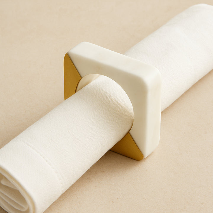 Marble and Brass Napkin Rings | Minimalist Round | Square Geometric Table Decor