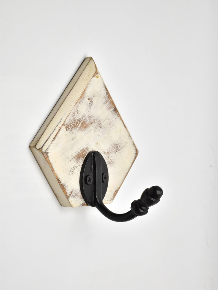 STYLISH CAST IRON COATED WALL HOOK IN WHITE SHADE WOOD