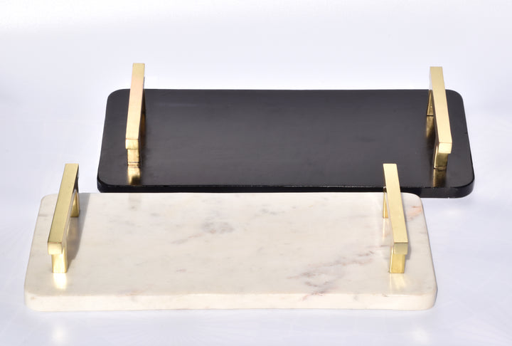 PREMIUM MARBLE CHEESE & BREAD BOARD WITH GOLD HANDLE