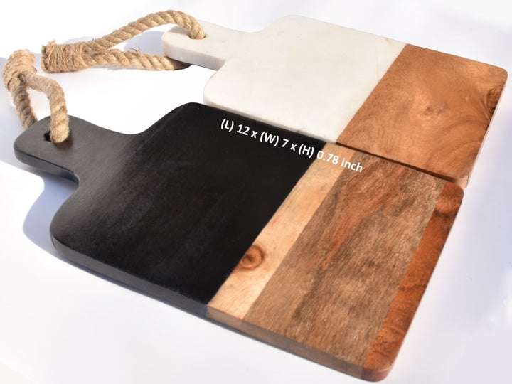 LUXURY MARBLE AND WOOD CHEESE AND BREAD BOARD WITH ROPE