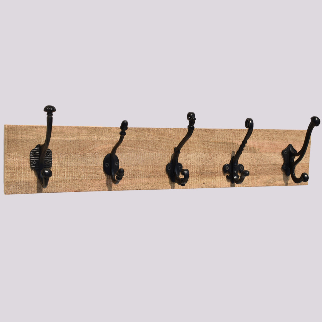 PREMIUM CAST IRON WITH MANGO WOOD WALL HOOK SET FOR HOME