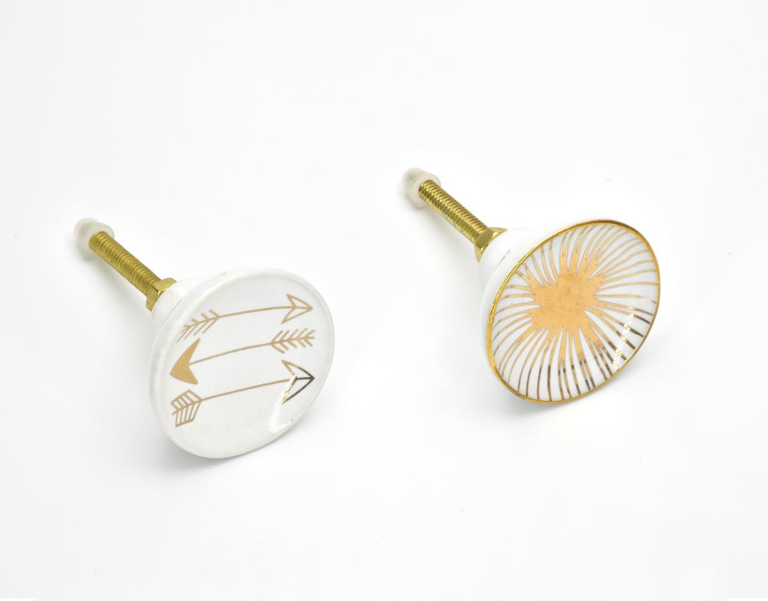 LUXURIOUS SPARK GOLD ROUND SHAPE CERAMIC CABINET KNOBS