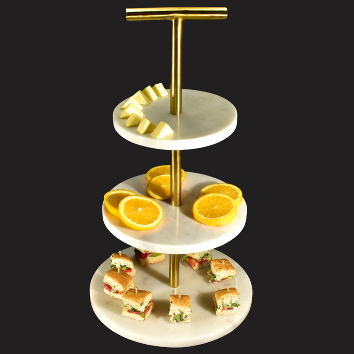 LUXURIOUS MARBLE 3-TIER DESSERT & CUPCAKE STAND WITH GOLD FITTINGS