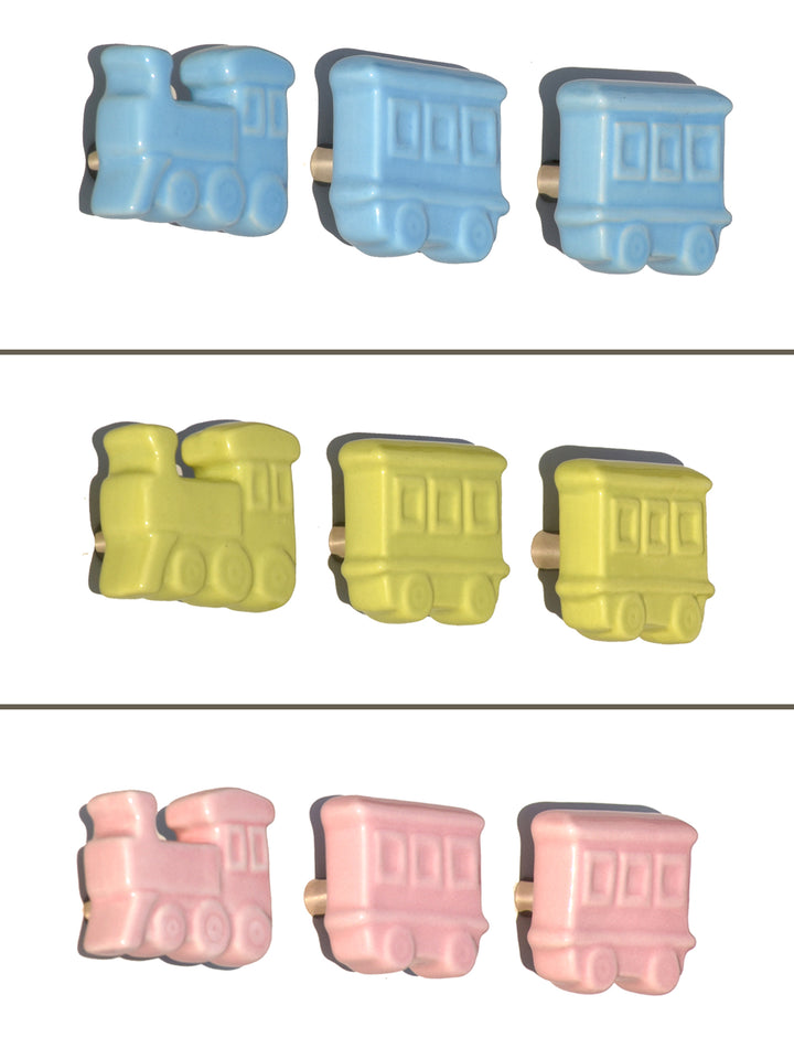 EXQUISITE  HANDMADE TRAIN (ONE ENGINE & TWO CABOOSE) SHAPE  CERAMIC WALL COAT HOOKS FOR HOME DECOR