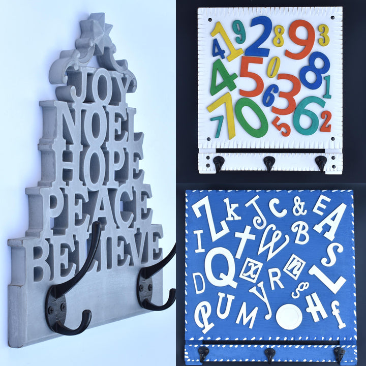 Alphabet Number Wooden Wall Hook | Decorative Entryway Organizer | SHILPWARE