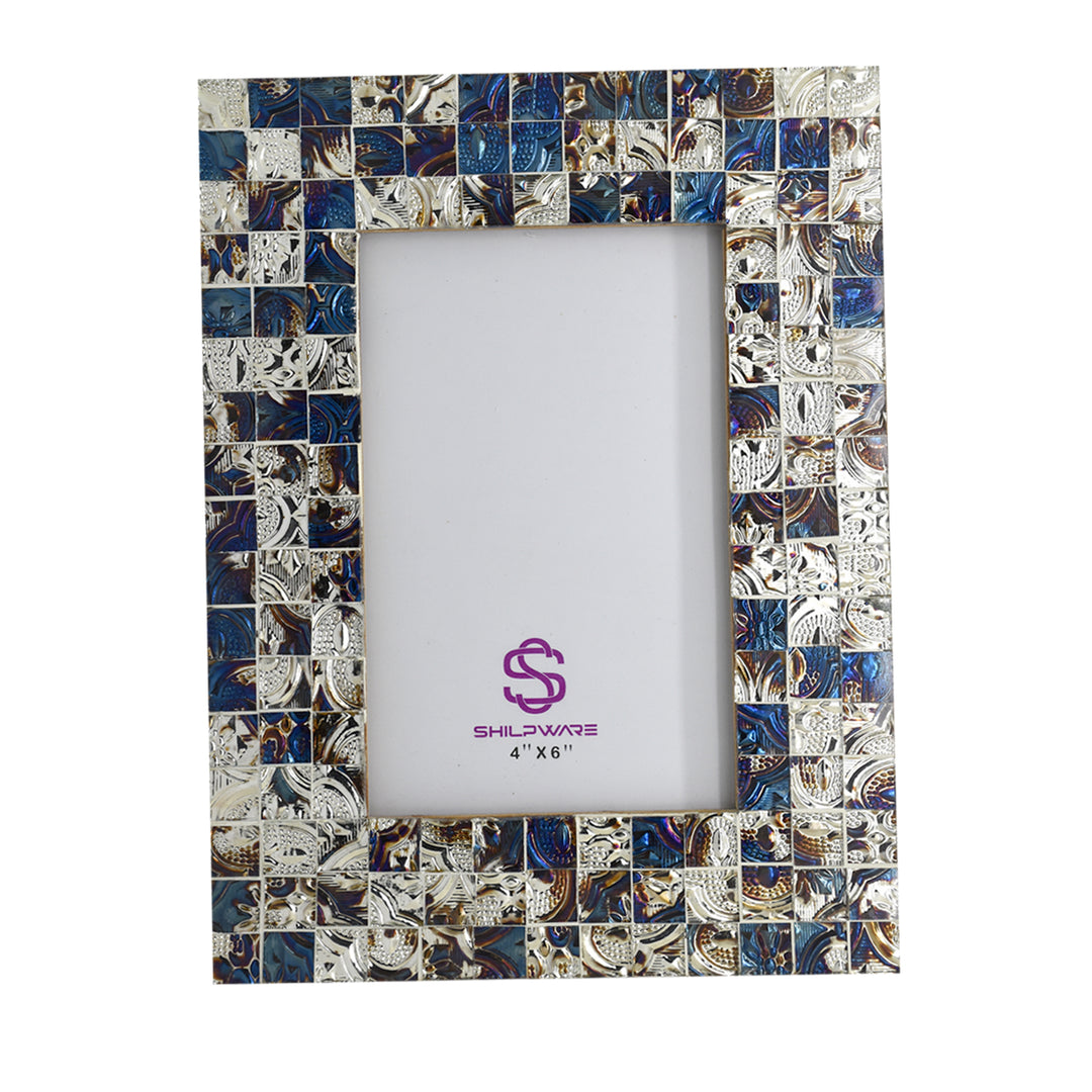 PREMIUM SILVER AND BLUE MOSAIC PATTERN MIRROR STYLISH PHOTO FRAMES