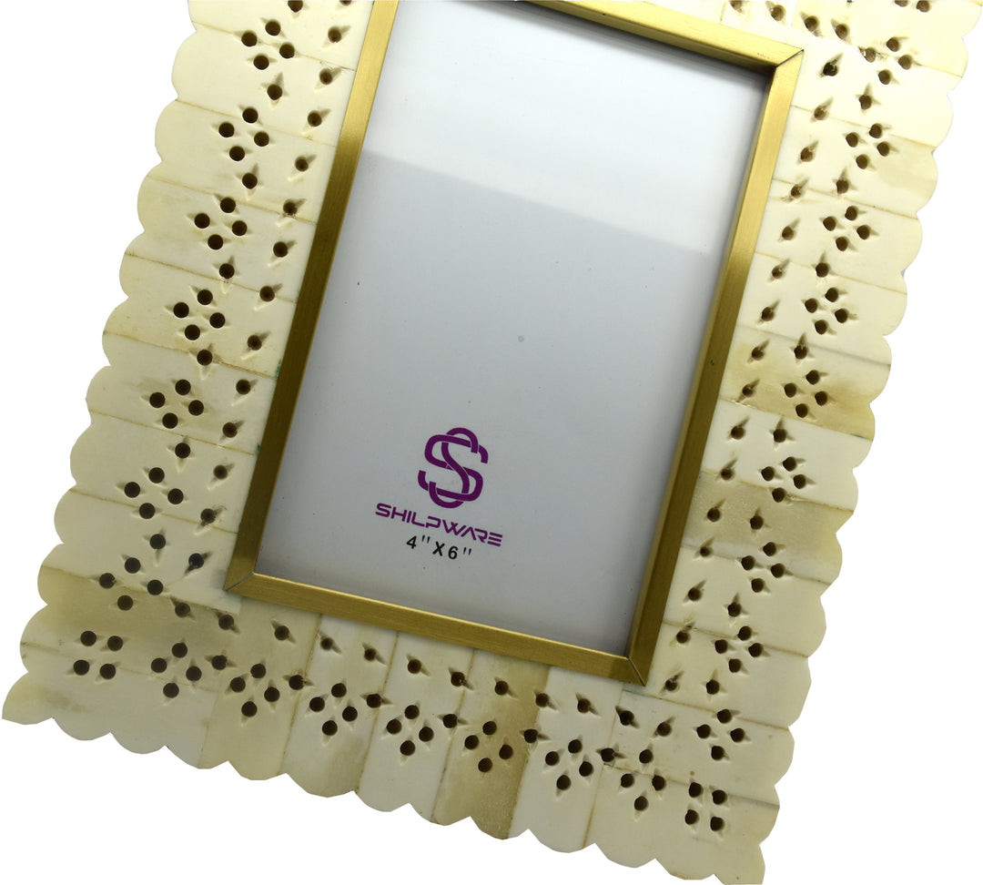 PREMIUM WHITE BONE CARVED FILIGREE PEARL PHOTO FRAME