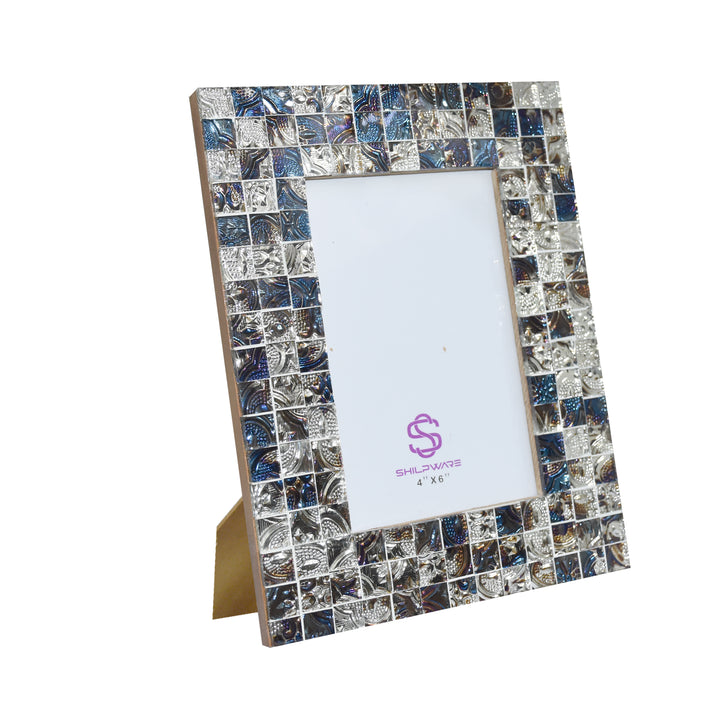 PREMIUM SILVER AND BLUE MOSAIC PATTERN MIRROR STYLISH PHOTO FRAMES