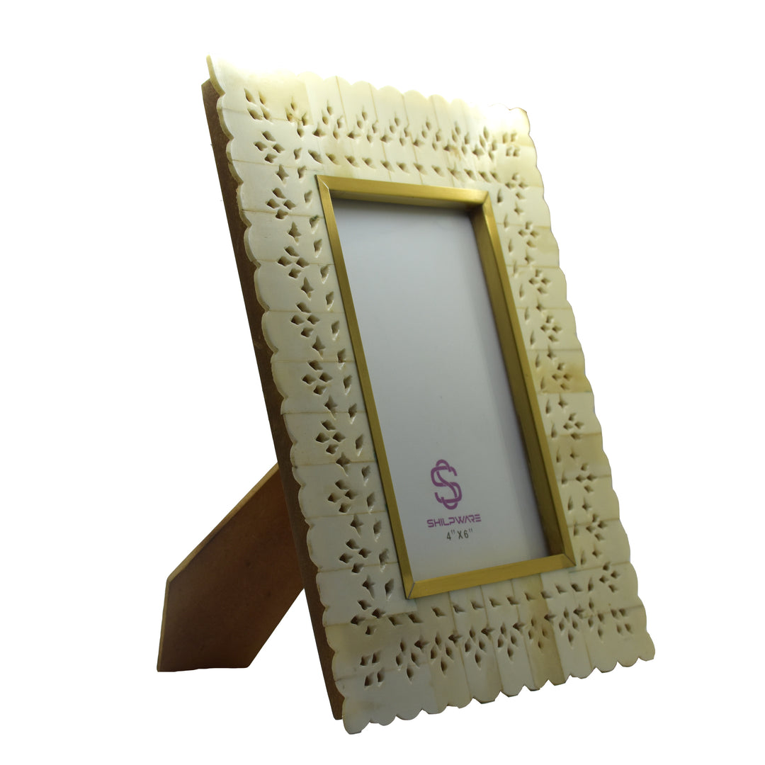 PREMIUM WHITE BONE CARVED FILIGREE PEARL PHOTO FRAME