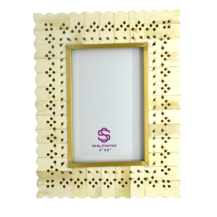 PREMIUM WHITE BONE CARVED FILIGREE PEARL PHOTO FRAME