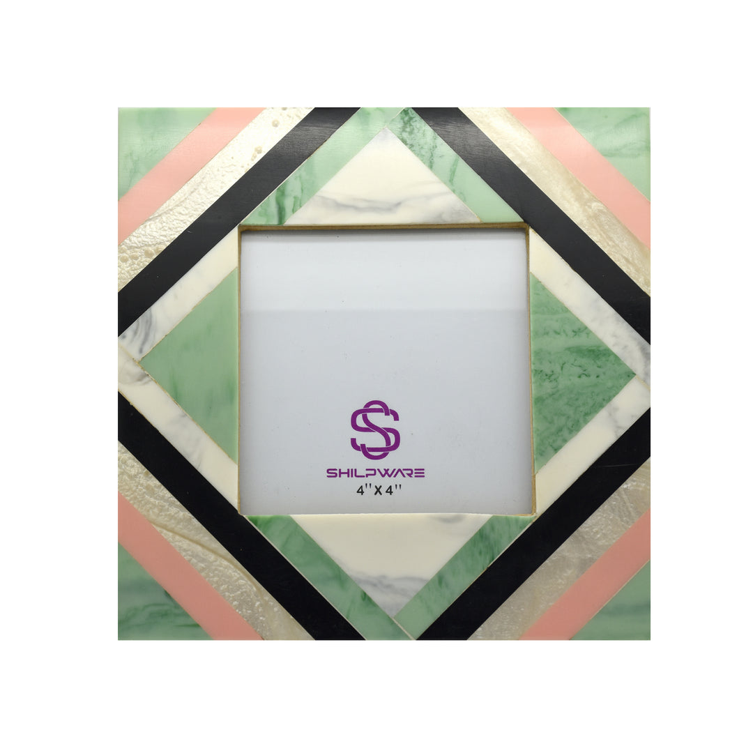 PREMIUM GREEN AND PINK RHOMBIC PATTERN RESIN STYLISH PHOTO FRAMES