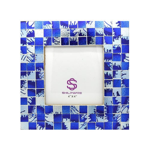 PREMIUM BLUE SQUARE MOSAIC PATTERN MIRROR STYLISH PHOTO FRAMES