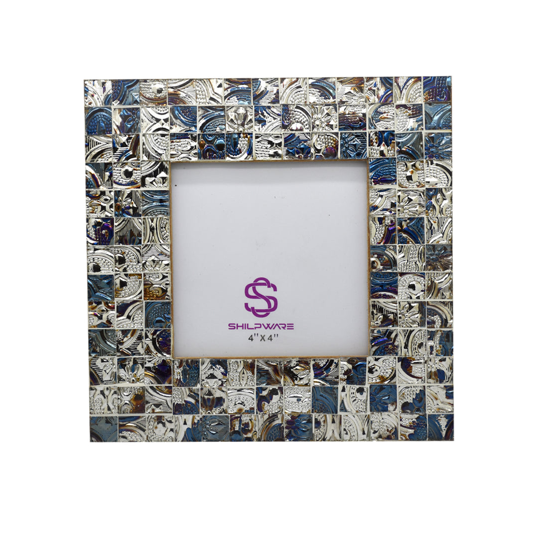 PREMIUM SILVER AND BLUE MOSAIC PATTERN MIRROR STYLISH PHOTO FRAMES