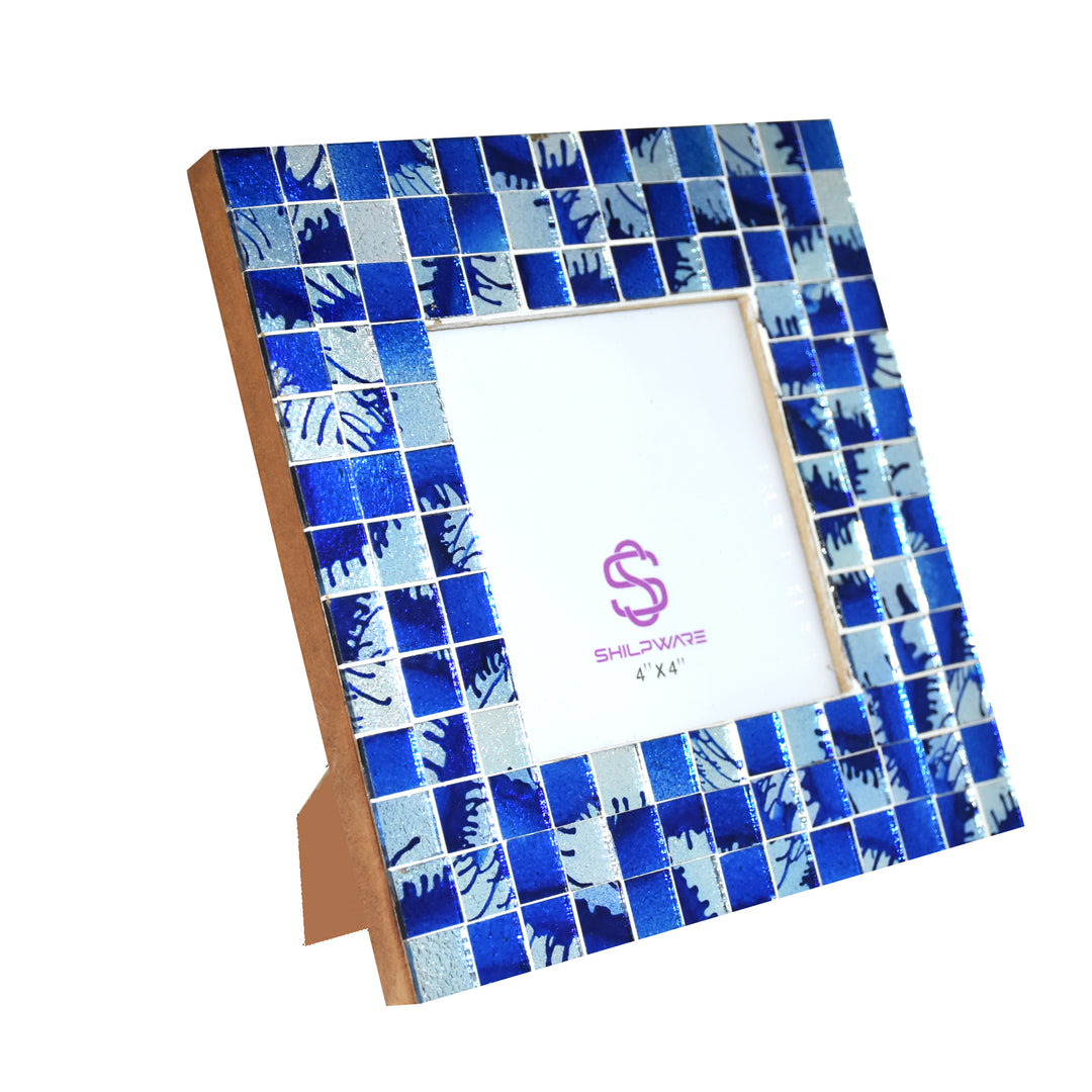 PREMIUM BLUE SQUARE MOSAIC PATTERN MIRROR STYLISH PHOTO FRAMES