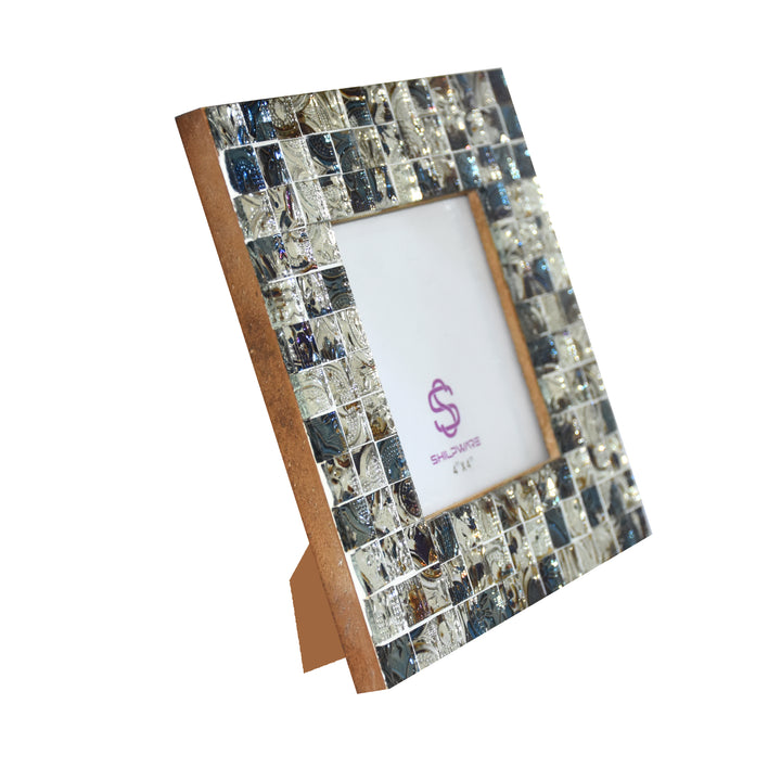 PREMIUM SILVER AND BLUE MOSAIC PATTERN MIRROR STYLISH PHOTO FRAMES