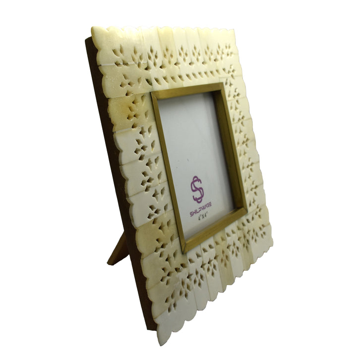 PREMIUM WHITE BONE CARVED FILIGREE PEARL PHOTO FRAME