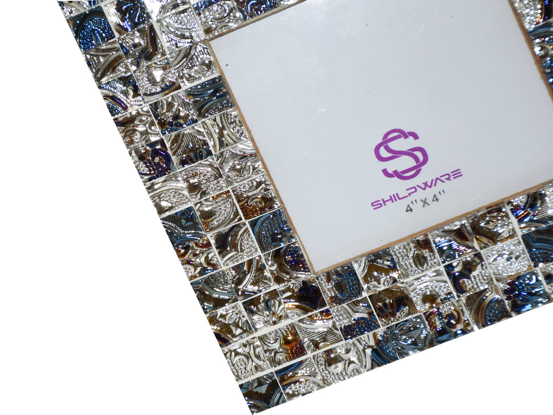 PREMIUM SILVER AND BLUE MOSAIC PATTERN MIRROR STYLISH PHOTO FRAMES