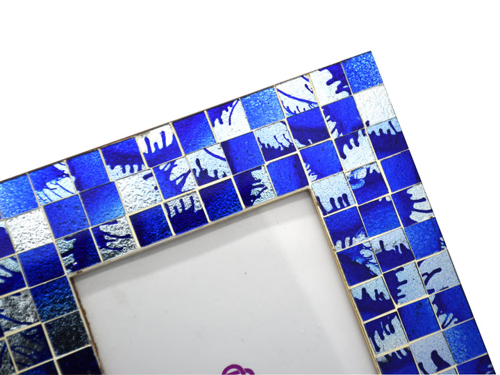 PREMIUM BLUE SQUARE MOSAIC PATTERN MIRROR STYLISH PHOTO FRAMES