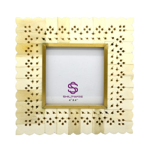 PREMIUM WHITE BONE CARVED FILIGREE PEARL PHOTO FRAME