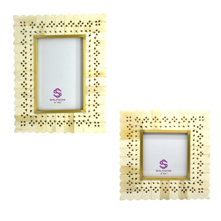 PREMIUM WHITE BONE CARVED FILIGREE PEARL PHOTO FRAME